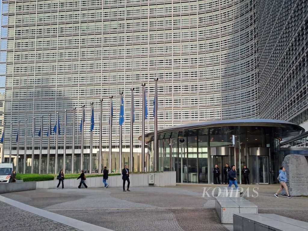 Kantor pusat Uni Eropa di Brussels, Belgia. Foto diambil pada Kamis (21/3/2024).