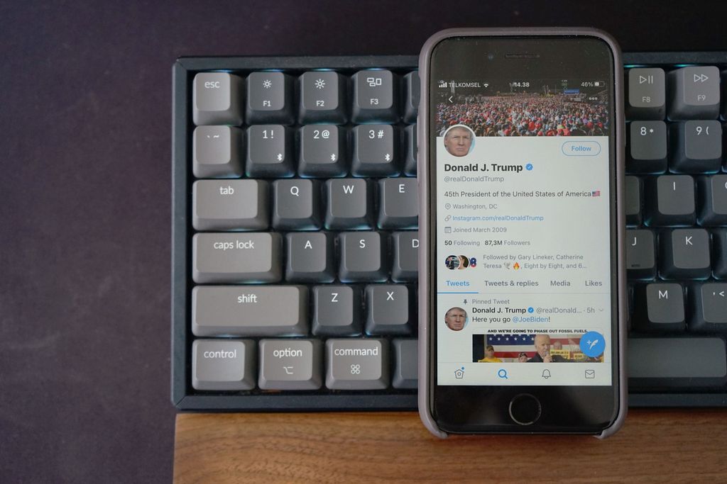 Laman akun Twitter Presiden Amerika Serikat ke-45 Donald J Trump, seperti saat dipantau pada Jumat (23/10/2020).