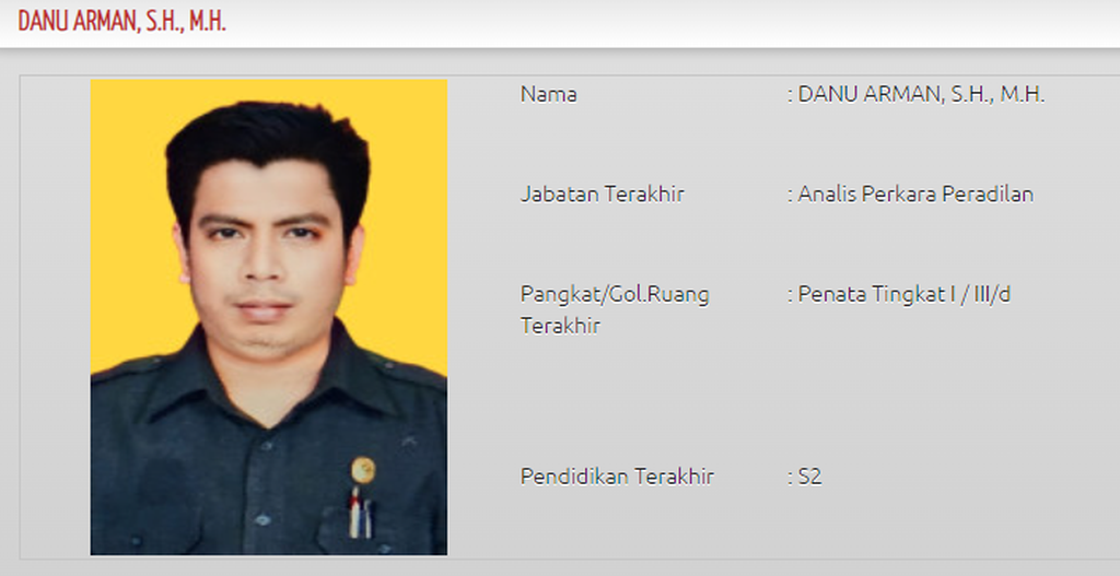 Profil Danu Arman di situs Pengadilan Tinggi Yogyakarta, Senin (18/3/2024).