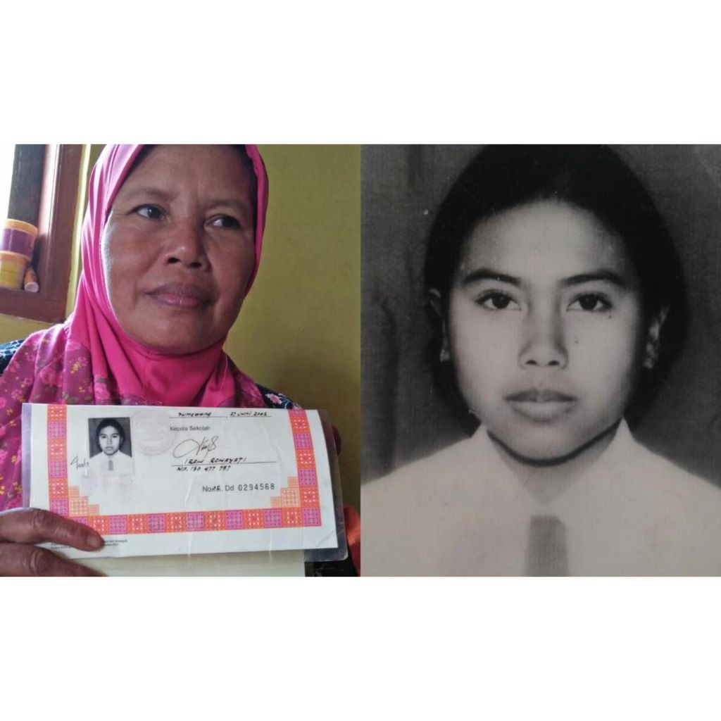 Toyibah, Ibu kandung Nenti Rohaeti (30). Kanan, Nenti, pekerja migran yang menghilang sejak 12 tahun lalu, di Arab Saudi.