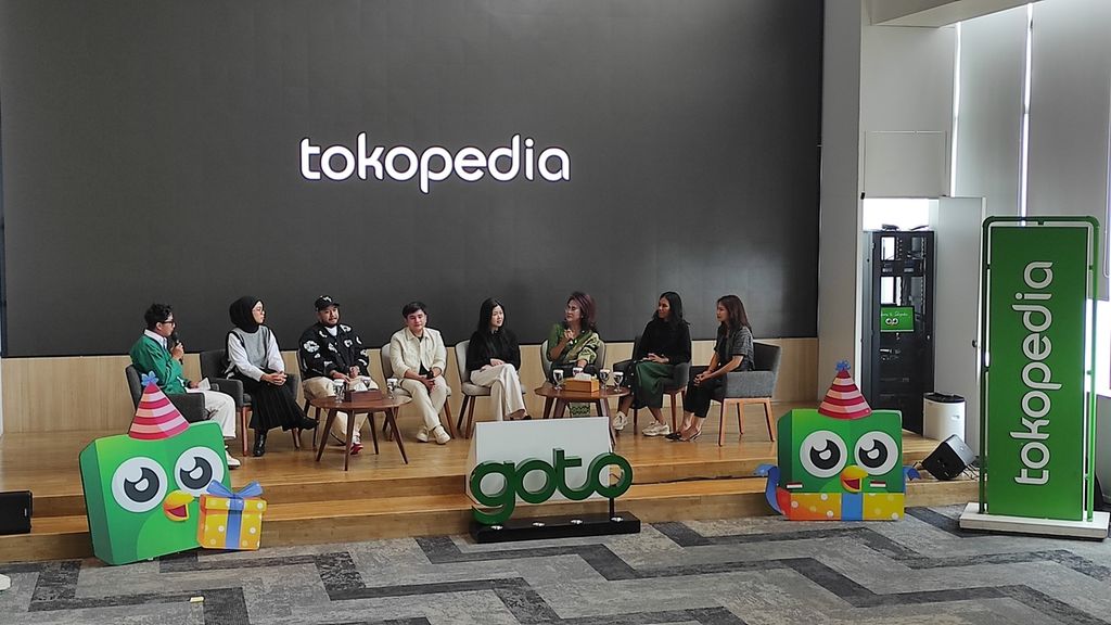 Konferensi pers menyambut ulang tahun ke-14 Tokopedia, Senin (7/8/2023), di Jakarta.