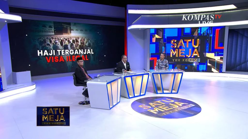 Suasana acara Satu Meja The Forum bertajuk ”Haji Terganjal Visa Ilegal” yang ditayangkan di Kompas TV, Rabu (12/6/2024) malam.