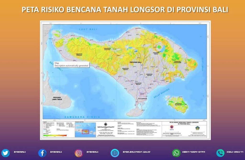Peta infografis daerah rawan risiko rawan tanah longsor di Provinsi Bali (Dokumentasi BPBD Bali). 