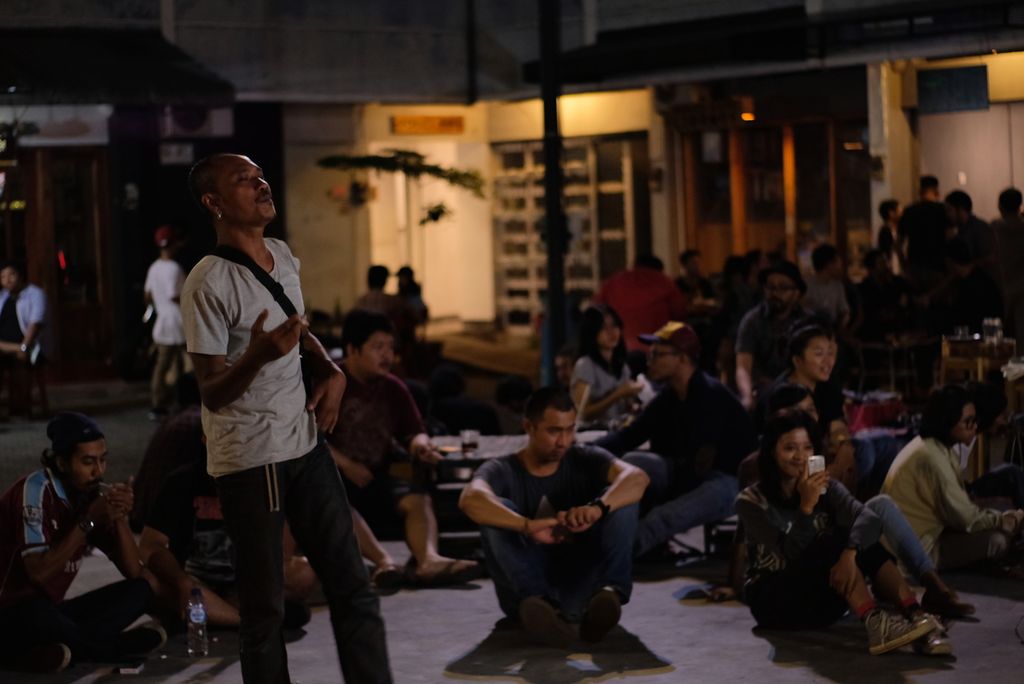 Tatuk Marbudi dalam sebuah acara komunitas kreatif di Muara Market, Surakarta, pada 31 Desember 2017.