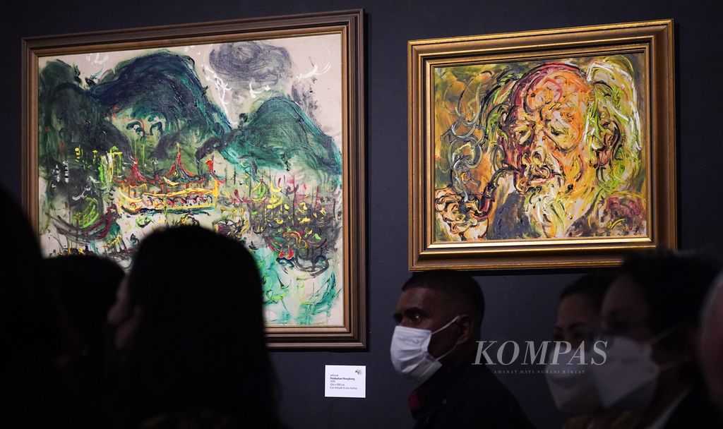 Lukisan karya maestro Affandi dipamerkan dalam acara peringatan 40 tahun Bentara Budaya di Bentara Budaya Jakarta, Jakarta, Senin (26/9/2022).