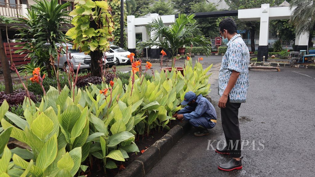 Petugas memeriksa tanaman di PT Indofood Sukses Makmur Tbk Divisi Bogasari, Jumat (24/2/2023) sore.