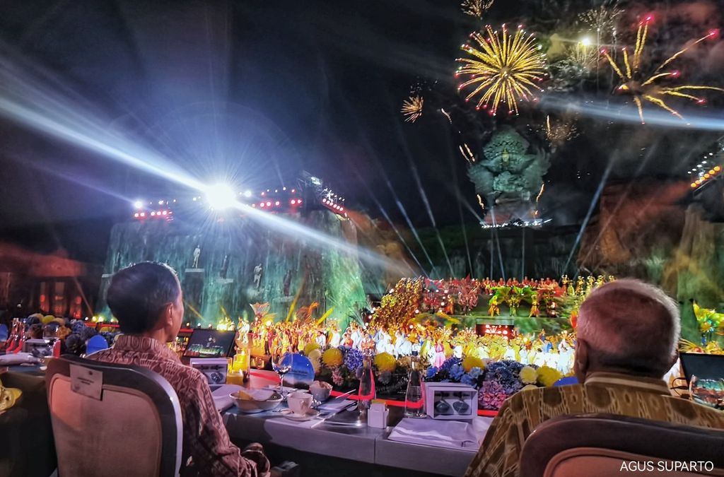 Presiden Joko Widodo menggelar jamuan makan malam untuk para pemimpin yang hadir dalam Forum Air Sedunia ke-10 di Taman Garuda Wisnu Kencana, Badung, Bali, Minggu (19/5/2024).
