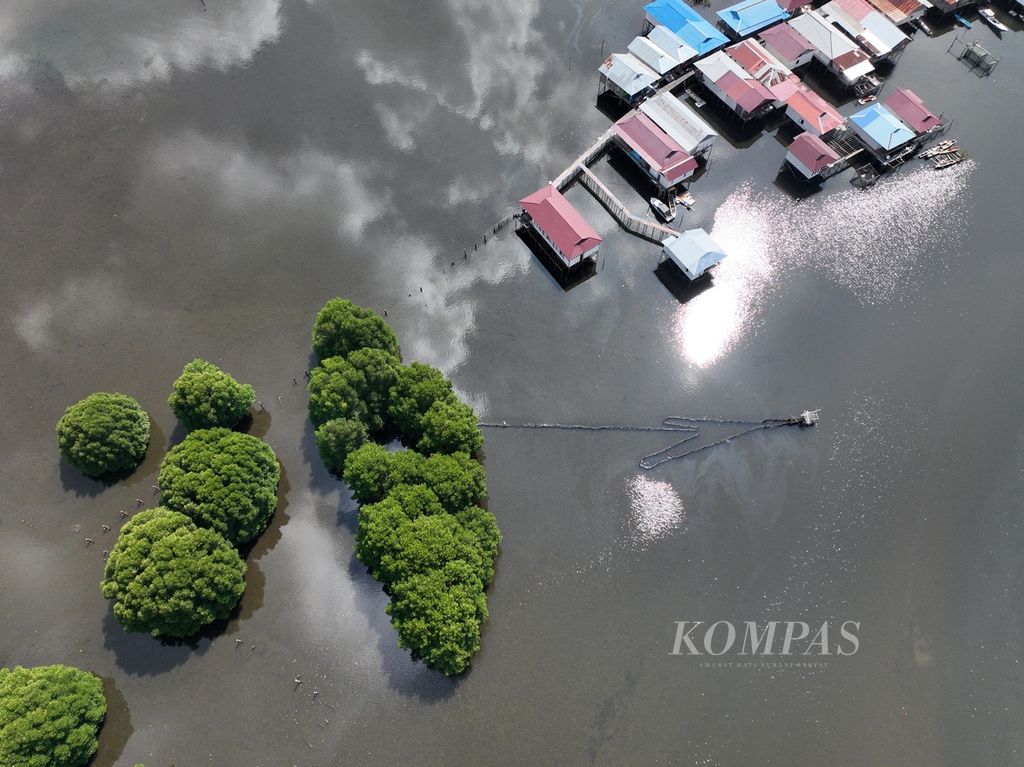 Foto udara kawasan mangrove Telok Bangko, Kelurahan Lok Tuan, Kecamatan Bontang Utara, Kota Bontang, Kalimantan Timur, Senin (23/10/2023). 