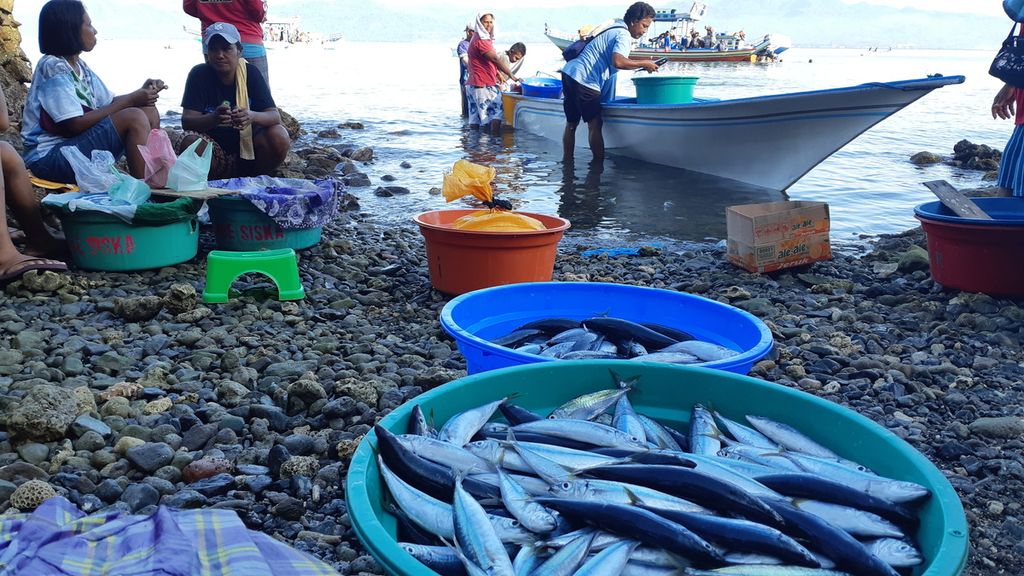 Ikan-ikan didaratkan di Pelabuhan Pendaratan Pantai Eri, Kota Ambon, Maluku, Jumat (17/4/2020).