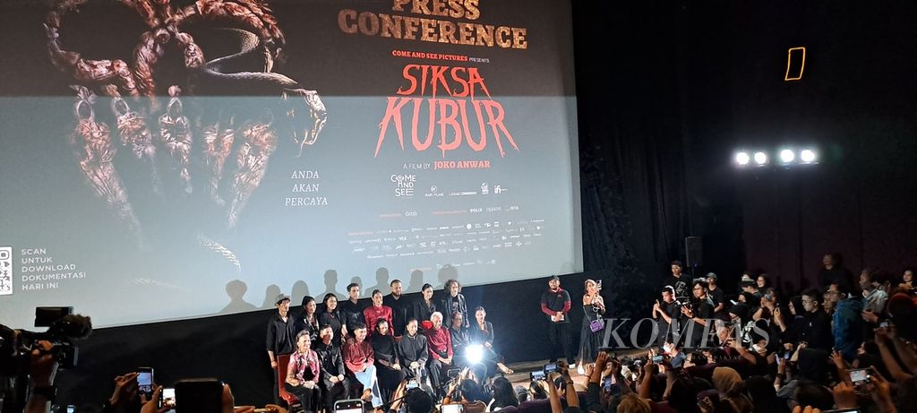 Peluncuran film <i>Siksa Kubur</i>, Rabu (3/4/2024), di Epicentrum XXI, Jakarta, dengan dihadiri seluruh pemeran. 
