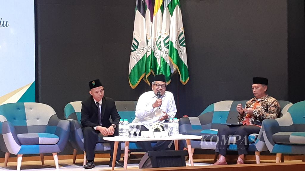 Suasana konferensi internasional Islam Nusantara dan Perdamaian Dunia, Minggu (05/02/2023) di Universitas Nahdlatul Ulama Surabaya (Unusa). Seminar hasil kerjasma dengan Universitas Nahdlatul Ulama Indonesia (Unusia) itu digelar sebagai rangkaian kegiatan menyambut resepsi Seabad NU pada 7 Februari 2023 di Sidoarjo. 