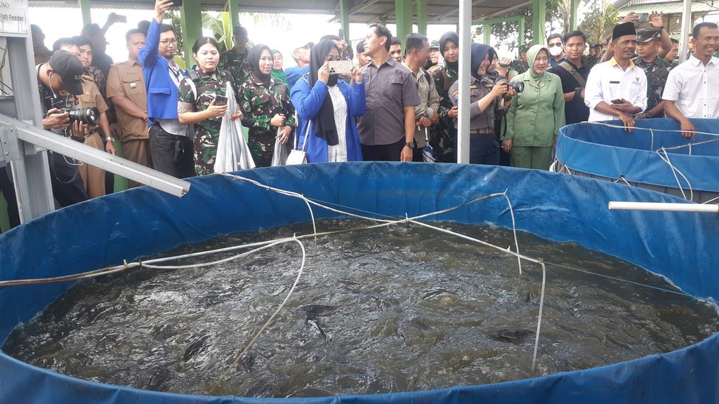Sebuah kolam ikan yang terletak di Agrowisata Tekno-44 yang terletak di Desa Gelebak Dalam, Kecamatan Rambutan, Kabupaten Banyuasin, Sumatera Selatan, Senin (13/2/2023).
