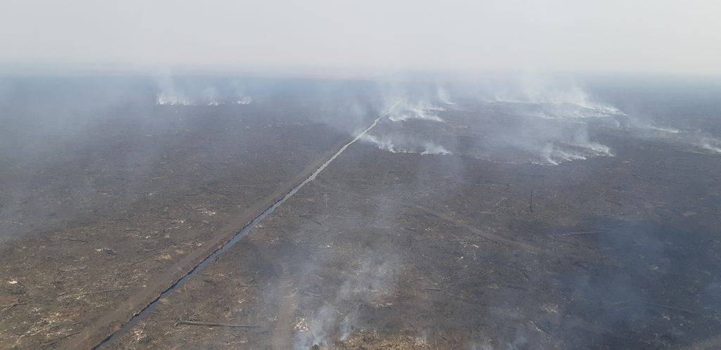 Kebakaran masih meluas dalam konsesi hak pengusahaan hutan di Kabupaten Muaro Jambi, Jambi. Temuan itu didapati <i>Kompas </i>bersama tim Badan Nasional Penanggulangan Bencana (BNPB) saat berpatroli udara, Selasa (8/10/2019).