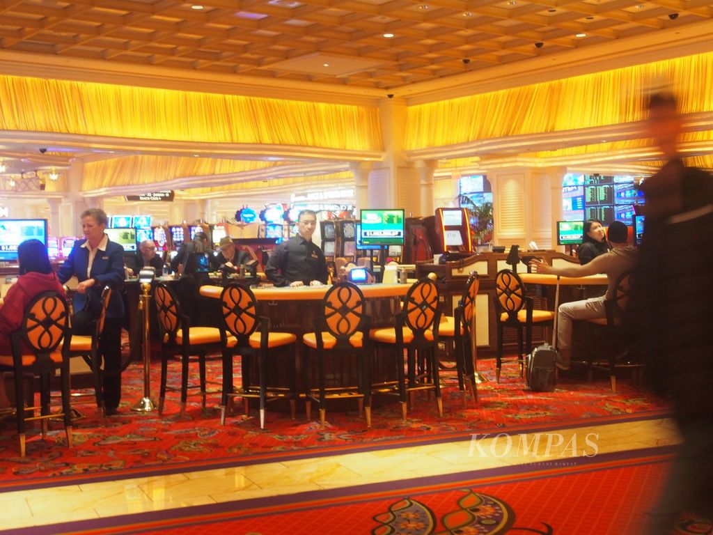 Salah satu sudut kasino di lobi Hotel Wyn at Encore di Las Vegas Strip, Las Vegas, Amerika Serikat, Jumat (2/12/2022).