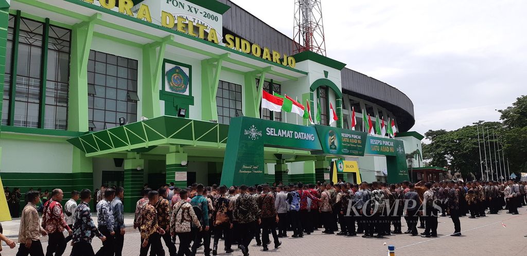 Ratusan anggota Pasukan Pengamanan Presiden menggelar apel persiapan acara Resepsi Puncak Satu Abad Nahdlatul Ulama di Gelora Delta, Sidoarjo, Jawa Timur, Minggu (5/2/2023). Acara puncak digelar pada Selasa (7/2/2023). 