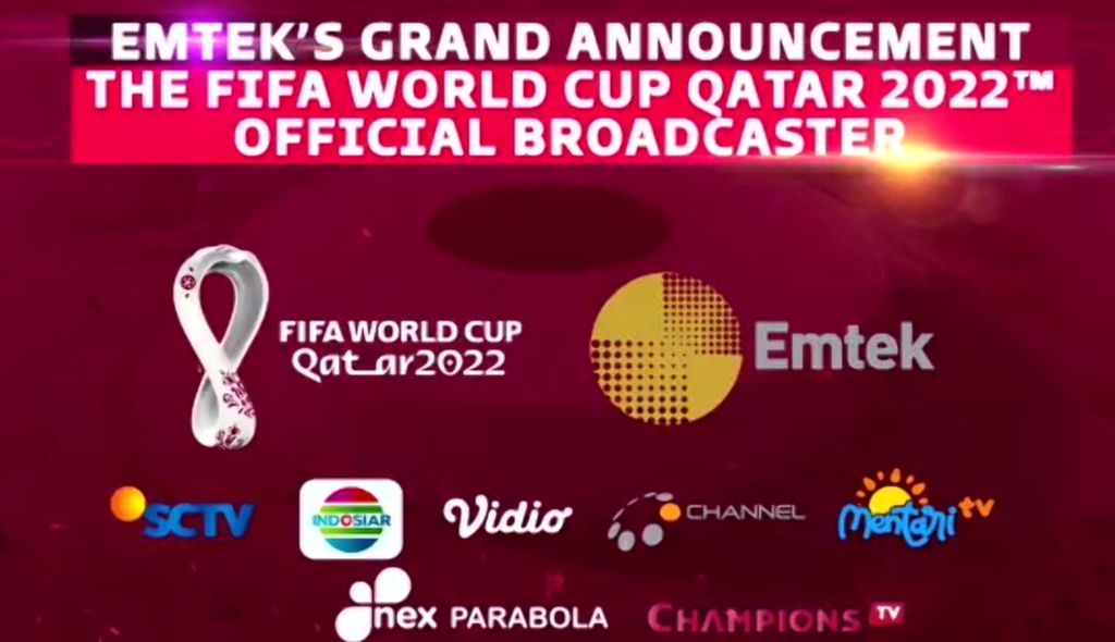 Stasiun televisi, layanan <i>over the top</i>, dan parabola milik Emtek Group yang akan menyiarkan pertandingan Piala Dunia Qatar 2022.