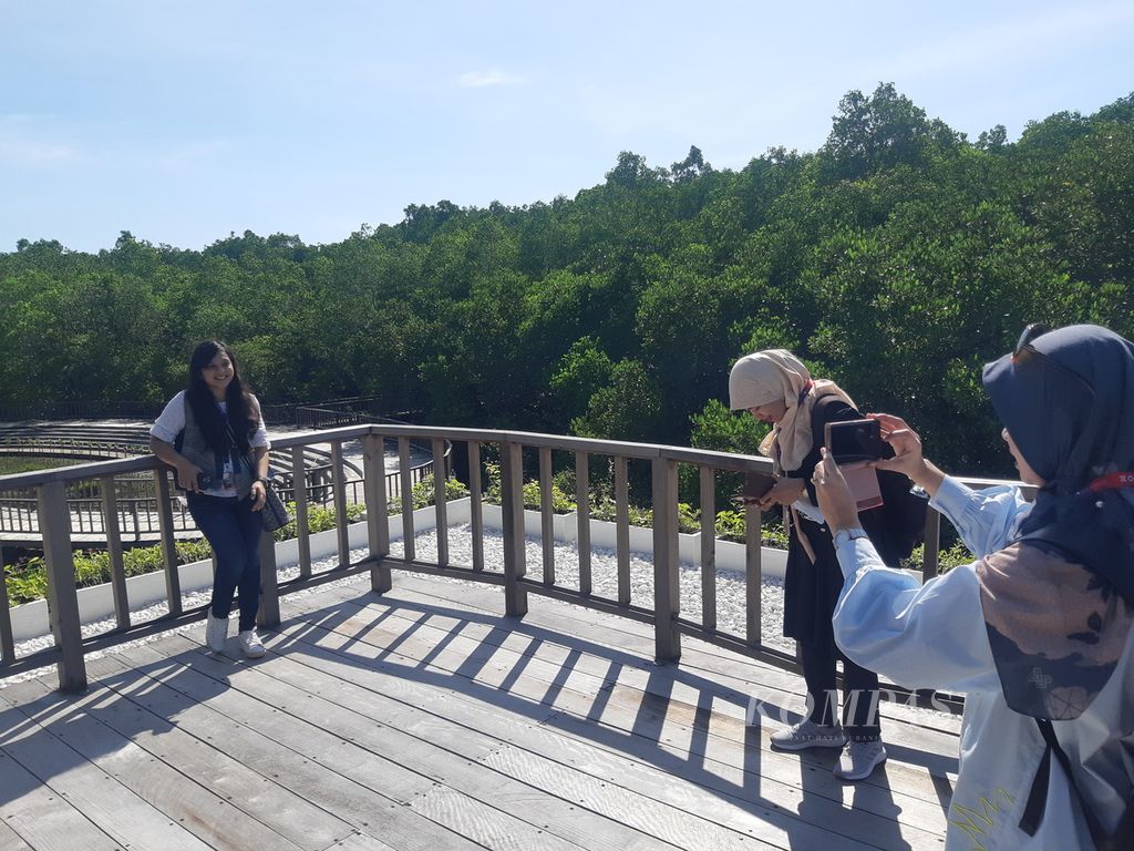 Peserta kegiatan Diseminasi Hasil Presidensi G20 Indonesia menikmati Taman Hutan Raya Ngurah Rai di Badung, Bali, Kamis (8/12/2022). Kawasan hutan mangrove itu menjadi salah satu lokasi yang dikunjungi para pemimpin G20 pada Rabu (16/11/2022).