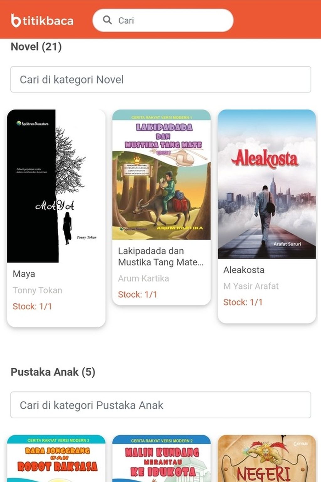 Tampilan situs perpustakaan buku digital dari <i>link</i> Titik Baca di Perpustakaan Jakarta, Cikini, Jakarta Pusat.