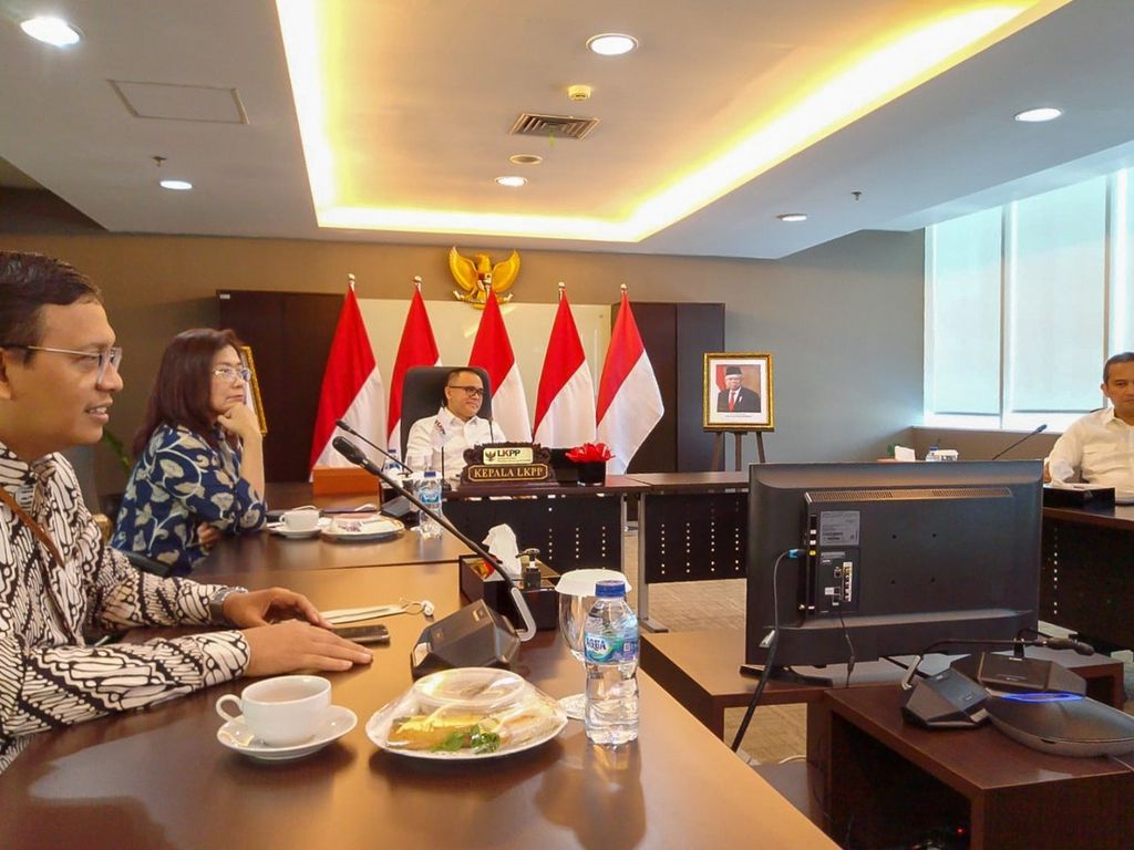 Deputi V Kepala Staf Presiden beserta tenaga ahli Kantor Staf Presiden melakukan audiensi dengan jajaran Lembaga Kebijakan Pengadaan Barang dan Jasa Pemerintah (LKPP) di Jakarta, Rabu (10/8/2022).