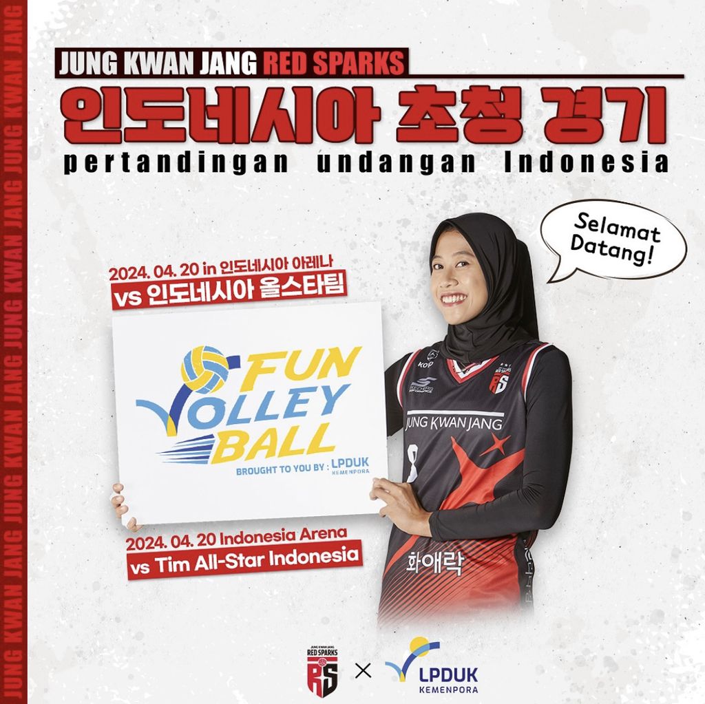 Klub Liga Voli Korea yang diperkuat Megawati Hangestri, Daejeon Jung Kwan Jang Red Sparks, mengunggah poster laga ekshibisi dengan timnas Indonesia di Jakarta, April mendatang.