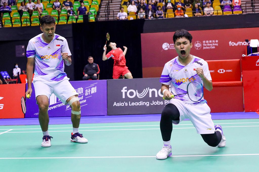 Leo Rolly Carnando/Bagas Maulana menang atas unggulan keempat ganda putra turnamen Hong Kong Terbuka, Lee Jhe Huei/Yang Po Hsuan (Taiwan), Kamis (12/9/2024). Pada pertandingan di Hong Kong Coliseum, Leo/Daniel menang dengan skor 21-18, 14-21, 22-20.