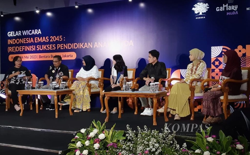 Suasana gelar wicara Indonesia Emas 2045: (Re) Definisi Sukses Pendidikan Anak Muda” yang digelar Ashoka Indonesia di Bentara Budaya Jakarta, Kamis (4/5/2023).