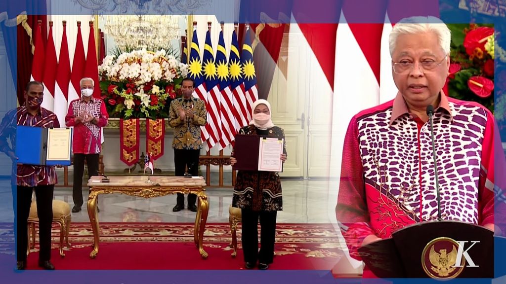 Presiden Joko Widodo menerima kunjungan kerja Perdana Menteri Malaysia Ismail Sabri bin Yaakob di Istana Merdeka, Jakarta, Jumat (1/4/2022).