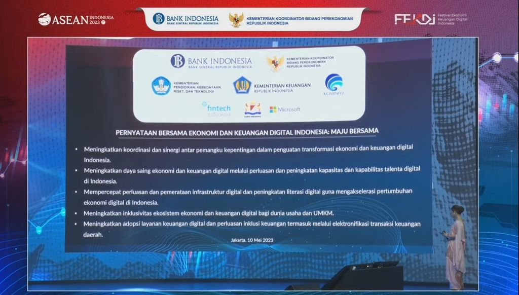 Lima komitmen para pemangku kepentingan dalam akselerasi ekonomi dan keuangan digital dalam Festival Ekonomi Digital (Fekdi) 2023, di Jakarta, Rabu (10/5/2023).