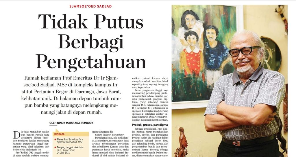 Foto Prof Emeritus Dr Ir Sjamsoe'oed Sadjad MSc yang diterbitkan di Harian Kompas, Kamis 25 Juni 2009, pada Penghargaan Kompas Cendekiawan Berdedikasi 2009.