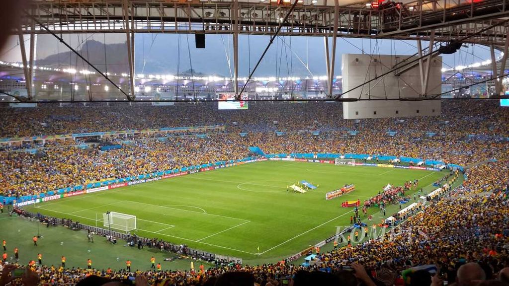 Suasana Stadion Maracana, Rio de Janeiro, Brasil, sebelum laga 16 besar Piala Dunia Brasil 2014 antara Kolombia melawan Uruguay, 28 Juni 2014.