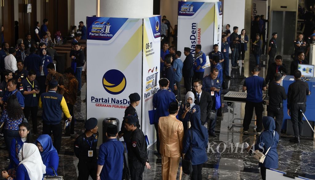 Suasana hari ketiga Kongres II Partai Nasdem di JI Expo Kemayoran, Jakarta, Minggu (10/11/2019). Kongres yang mengusung tema "Restorasi untuk Indonesia Maju" akan berlangsung hingga Senin (11/11/2019).