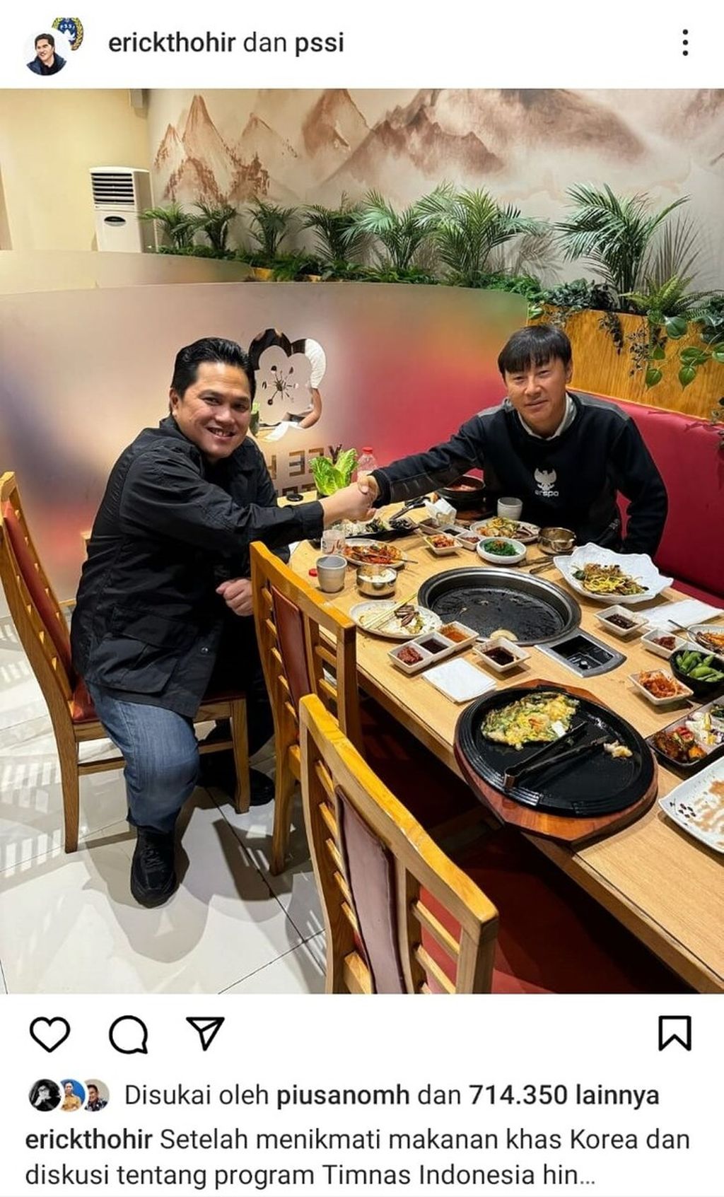 PSSI Chairman Erick Thohir and national team coach Shin Tae-yong had a meal together in Doha, Qatar, during the U-23 2024 Asia Cup.