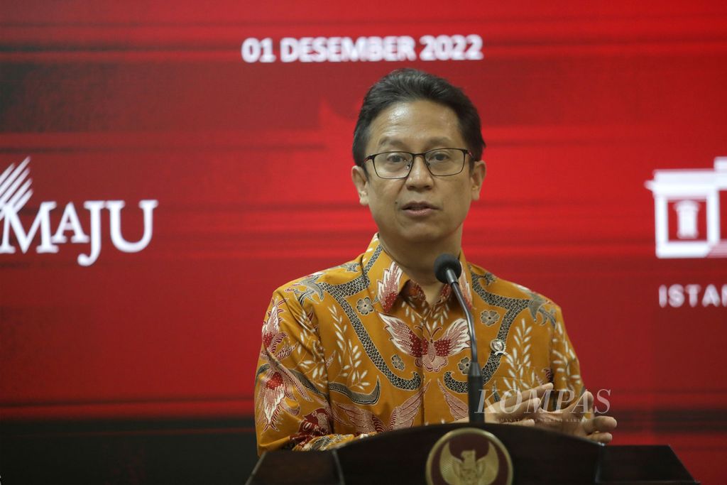 Menteri Kesehatan Budi Gunadi Sadikin di Istana Kepresidenan, Jakarta, Kamis (1/12/2022). 