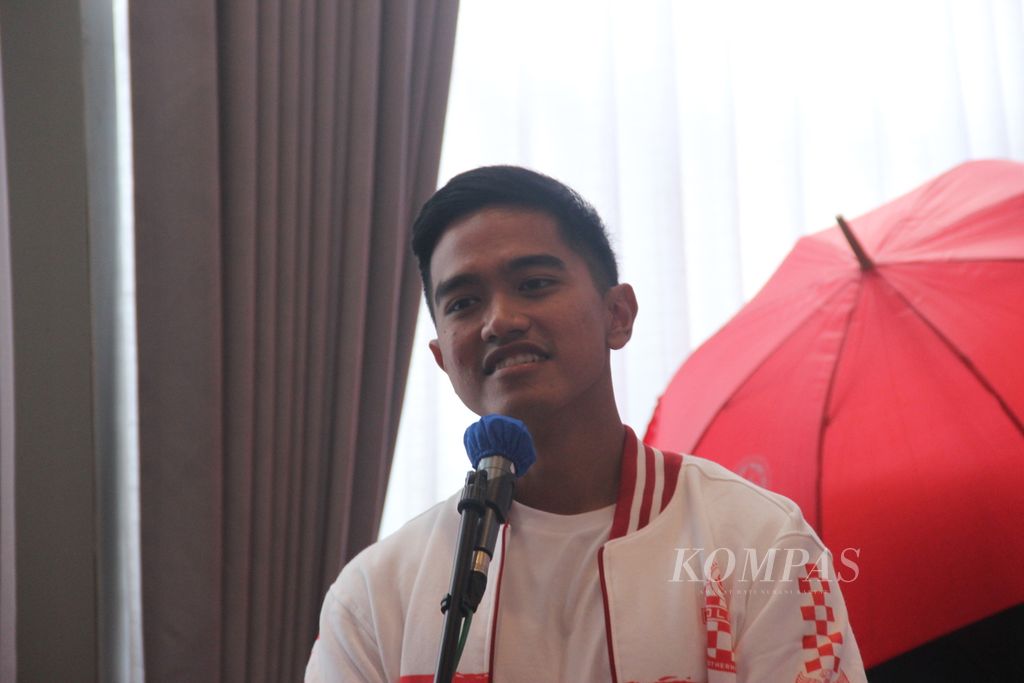 Ketua Umum Partai Solidaritas Indonesia (PSI) Kaesang Pangarep saat menghadiri silaturahmi dengan Solidaritas Merah Putih di Jakarta Selatan, Rabu (11/10/2023) siang.