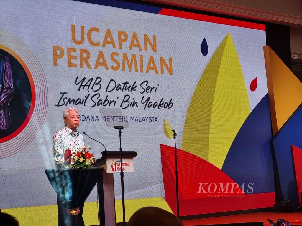 Perdana Menteri Malaysia Ismail Sabri Yaakob menyampaikan sambutan pada puncak Hari Wartawan Nasional (Hawana) Malaysia 2022 di Melaka, Malaysia, Minggu (29/5/2022).