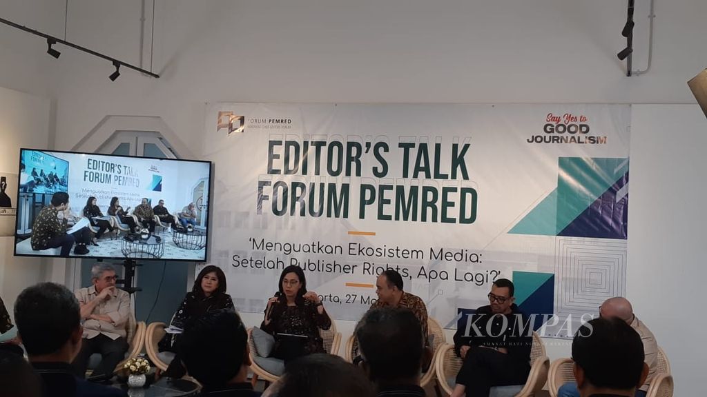 Diskusi Editor’s Talk Forum Pemred “Menguatkan Ekosistem Media: Setelah Publisher Rights, Apa Lagi?”, Rabu (27/3/2024) di Jakarta.