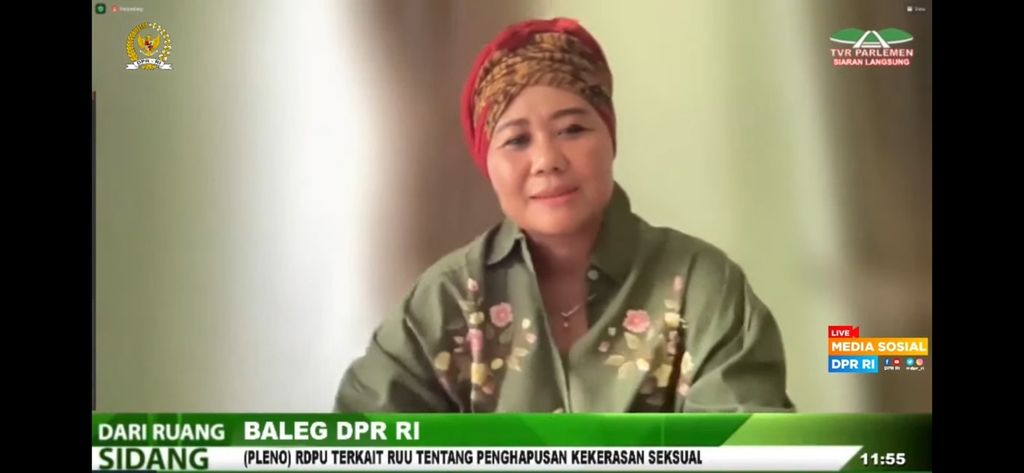 Anggota Fraksi Partai Kebangkitan Bangsa, Luluk Nur Hamidah, saat rapat virtual Badan Legislasi, Senin (12/7/2021), yang membahas soal Rancangan Undang-Undang Penghapusan Kekerasan Seksual.