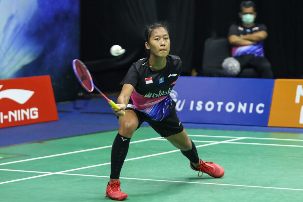 Putri Kusuma Wardani, tunggal putri Indonesia, tampil dan mengalahkan Gregoria Mariska Tunjung, 21-17, 5-21, 21-18, pada simulasi Piala Uber di pelatnas Cipayung, Jakarta, Kamis (10/9/2020).