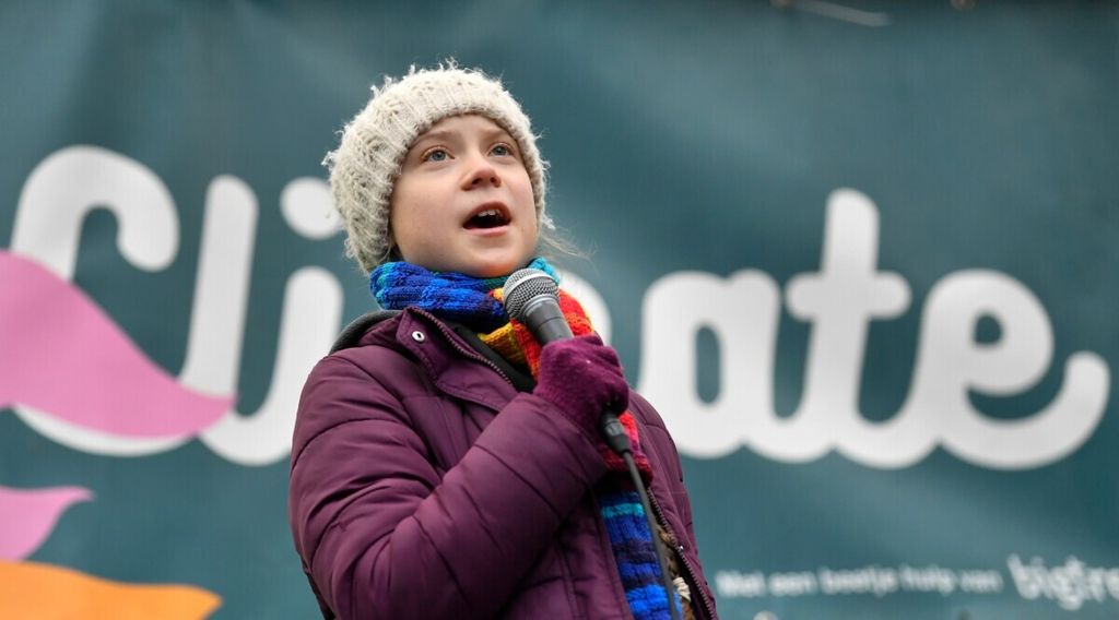  Aktivis lingkungan dari Swedia, Greta Thunberg, berbicara pada aksi Youth Strike 4 Climate pada Jumat (6/3/2020) di Brussels, Belgia.