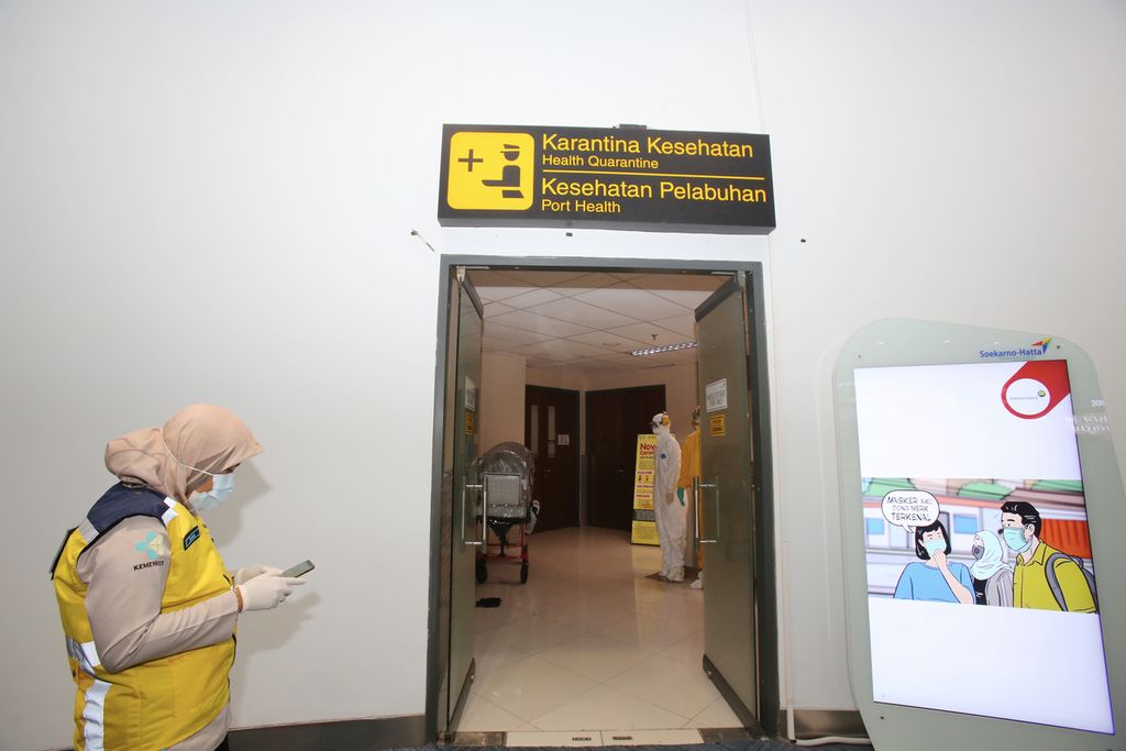 Fasilitas Karantina kesehatan untuk pencegahan Covid-19 yang berlaku di Terminal Tiga Bandara Internasional Soekarno Hatta, Tangerang, Banten, Rabu (11/3/2020).
