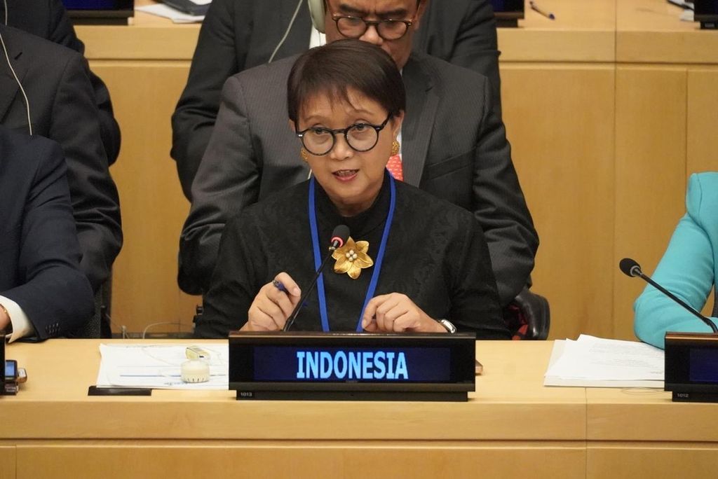 Menteri Luar Negeri RI Retno Marsudi dalam salah satu kegiatan di Sekretariat Jenderal PBB pada 26 September 2024.