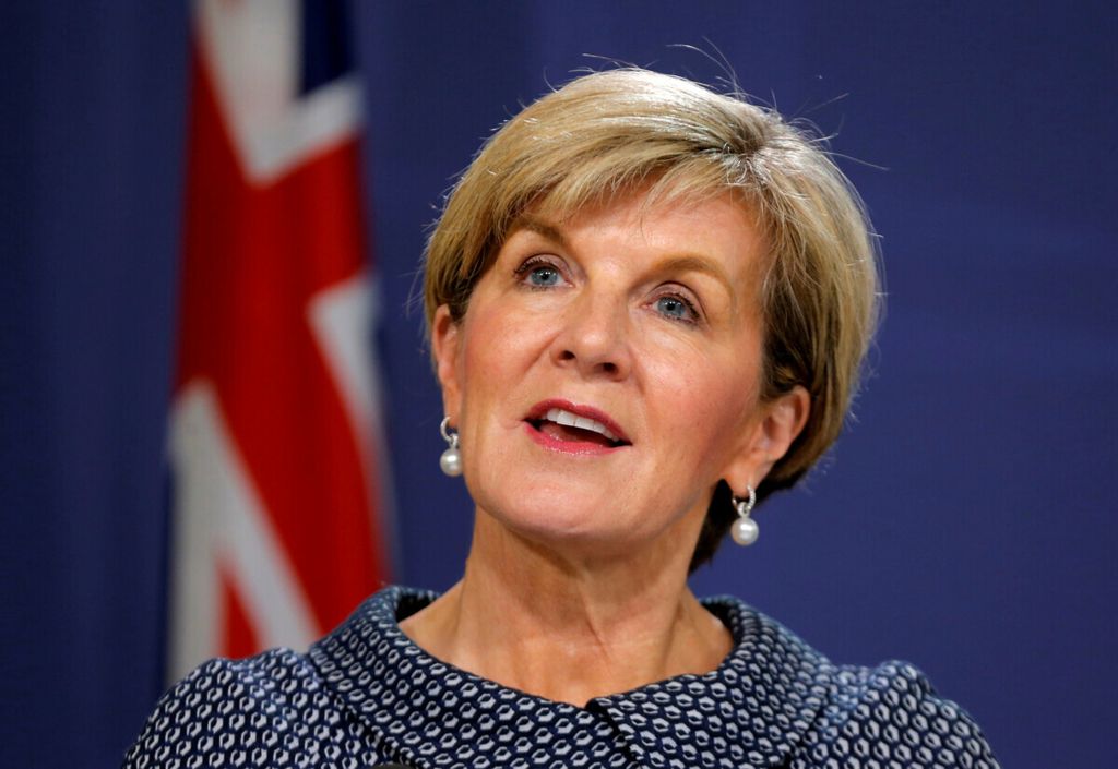 Menteri Luar Negeri Australia Julie Bishop (kala itu) saat berbicara dalam konferensi pers di Sydney, Australia, 4 Mei 2017. 
