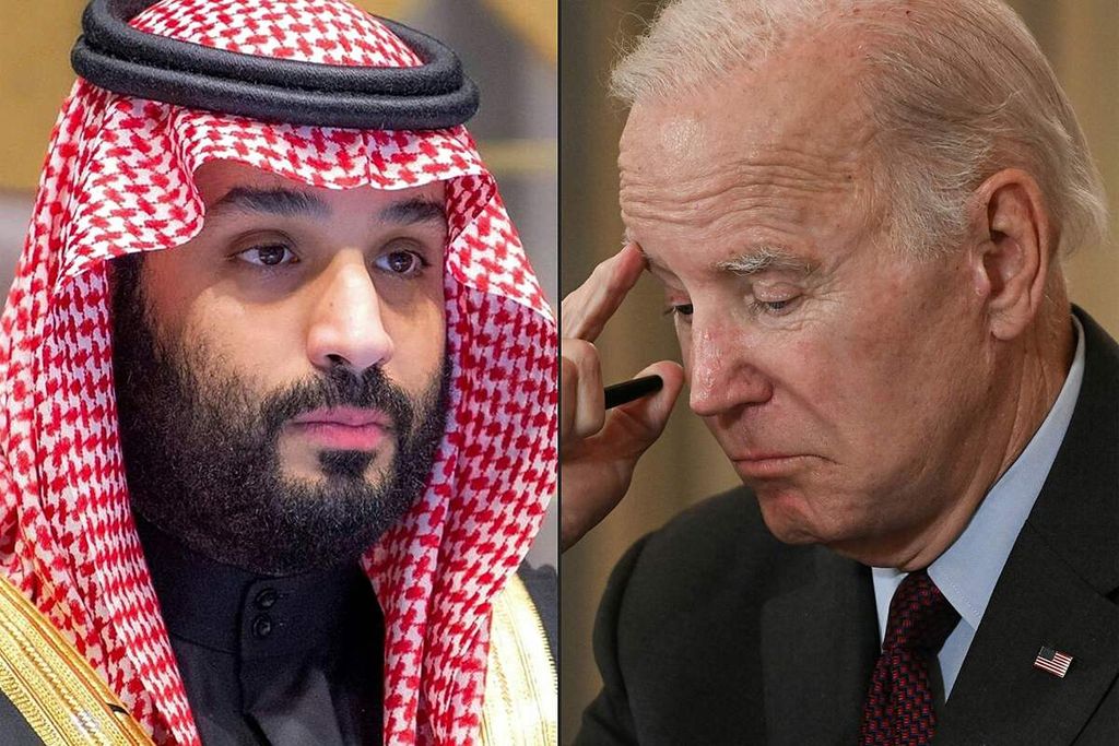 Gabungan foto yang dibuat pada 11 Oktober 2022 ini memperlihatkan Putra Mahkota Arab Saudi Pangeran Mohammed bin Salman dalam foto di Riyadh, 30 Desember 2021, dan foto Presiden AS Joe Biden di Washington DC, AS, 4 Oktober 2022. 