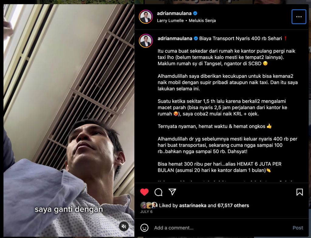 Tangkapan layar akun Instagram milik Adrian Maulana
