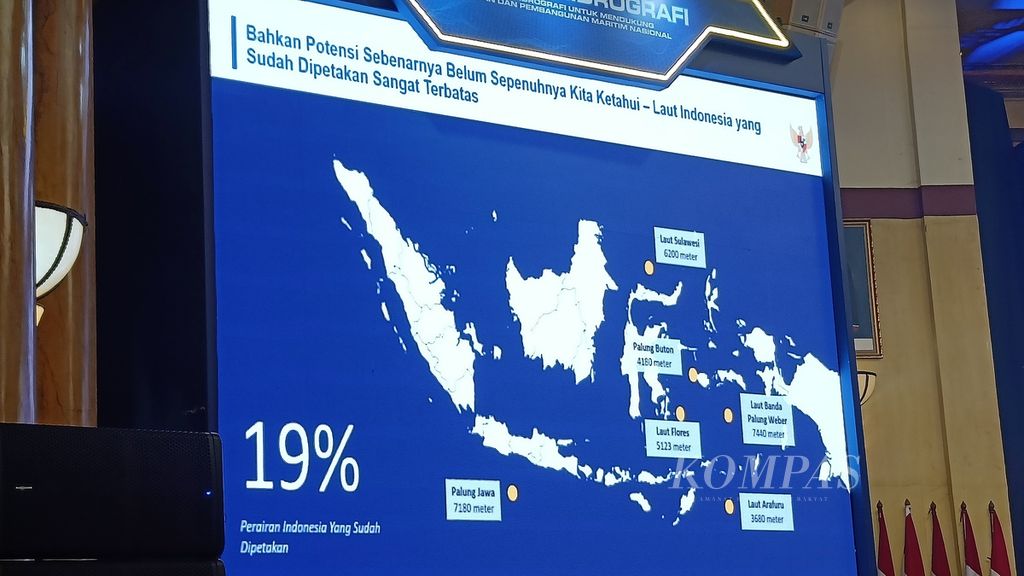 Materi yang dibawakan Menteri Koordinator Bidang Kemaritiman dan Investasi Luhut Binsar Pandjaitan dalam Rapat Koordinasi Nasional Hidrografi Pushidrosal di Jakarta, Selasa (25/6/2024).