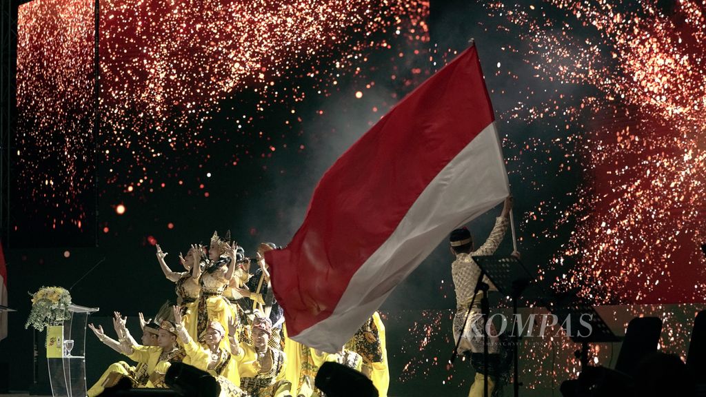 Salah satu bagian acara  dalam  puncak peringatan Hari Ulang Tahun ke-58 Partai Golkar di JIExpo Kemayoran, Jakarta, Jumat (21/10/2022).