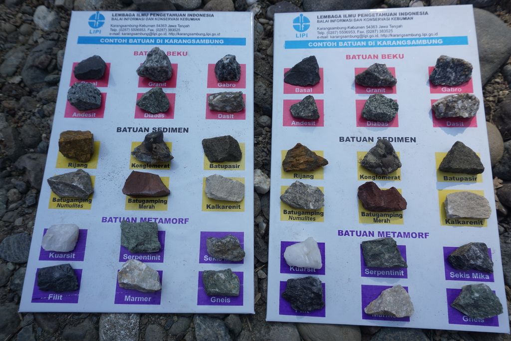 Aneka jenis batuan koleksi LIPI Geopark Karangsambung, Kebumen, Jawa Tengah, Minggu (9/8/2020),