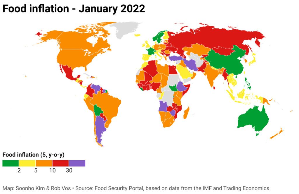 Kondisi inflasi pangan di negara-negara di dunia pada Januari 2022