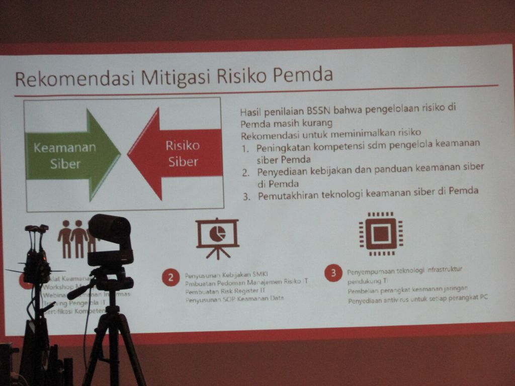 Materi yang dibawakan pembicara dari Direktorat Keamanan Siber dan Sandi Pemda Badan Siber dan Sandi Negara, Hasto Prastowo, secara daring dari Jakarta, Kamis (23/2/2023).