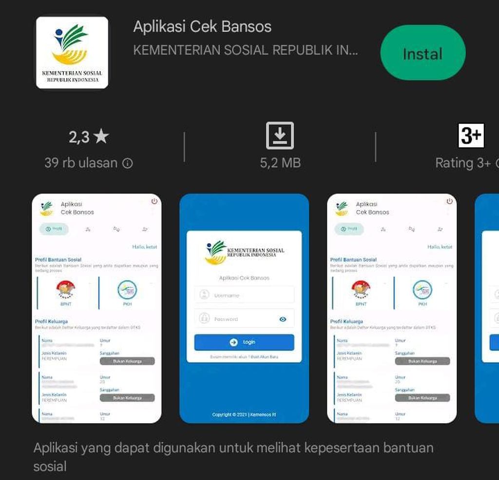 Aplikasi Cek Bantuan Sosial di Play Store Android